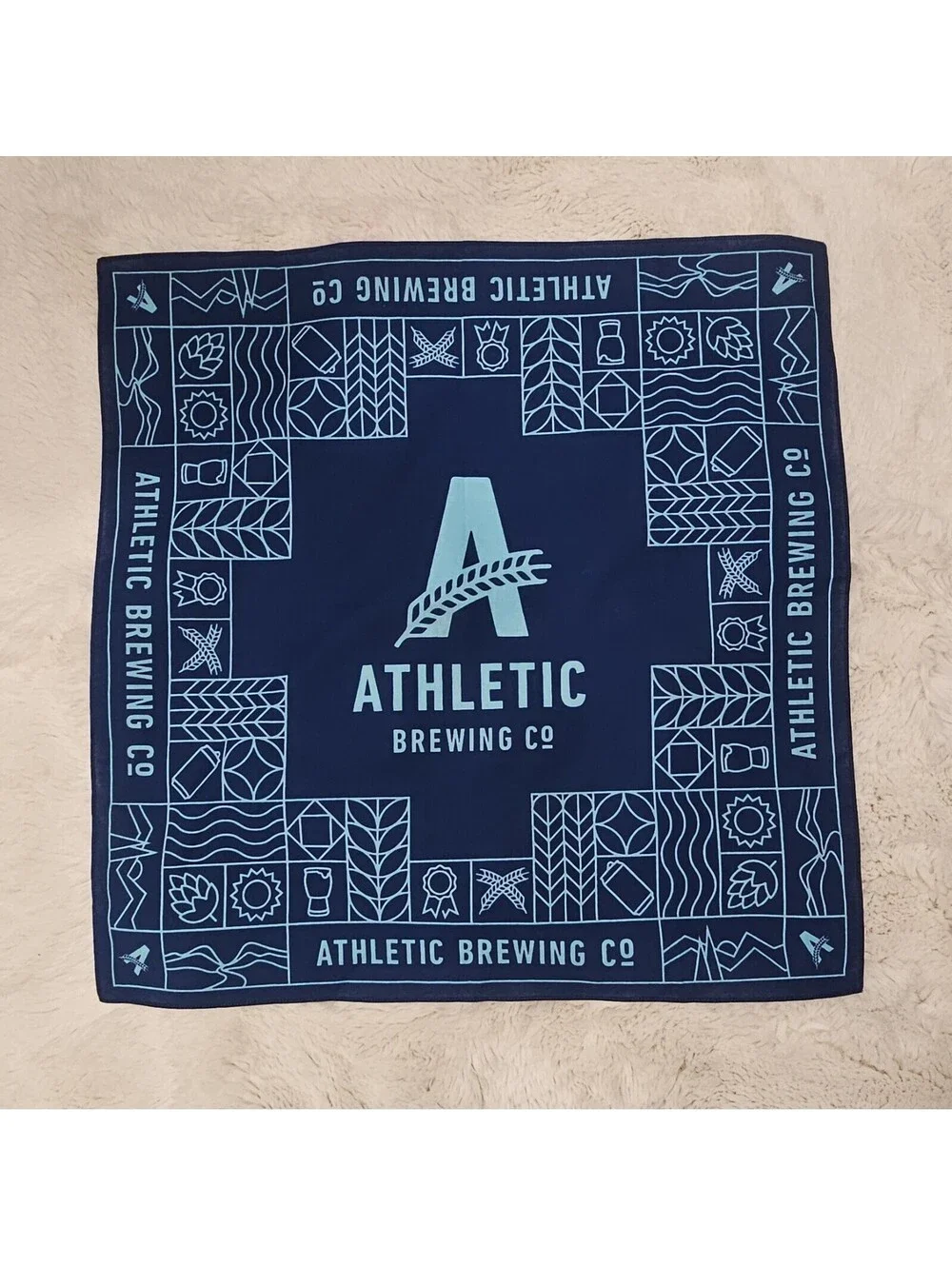 Athletic Brewing Co. 100% Cotton Bandana Scarf Handkerchief Blue 21.5